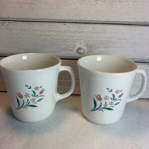 Vintage Corning Ware Floral Mug Duo – White Coffee Cups, Pink Flowers, USA Made